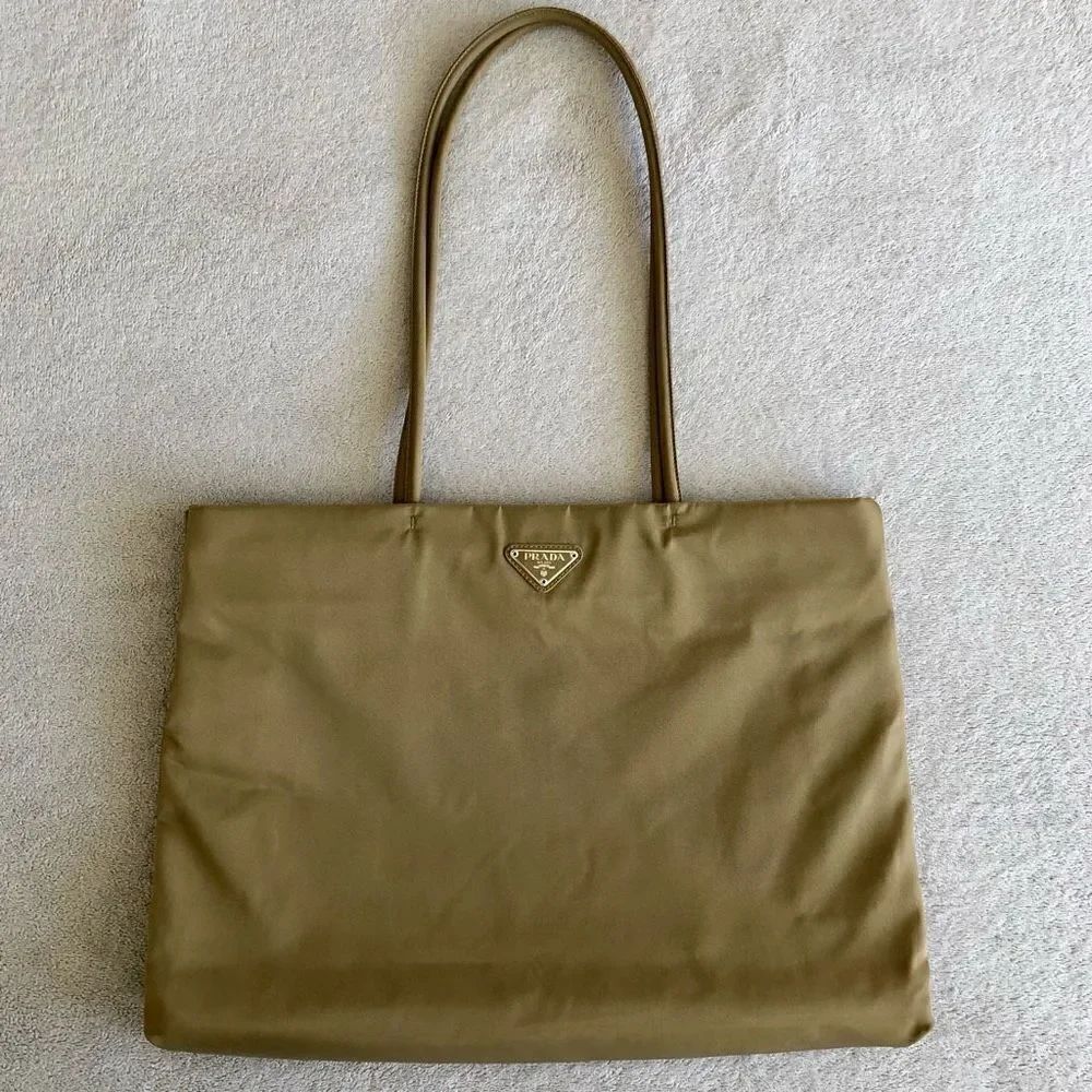 Vintage Prada Tessuto Large Tan Tote Shoulder Bag